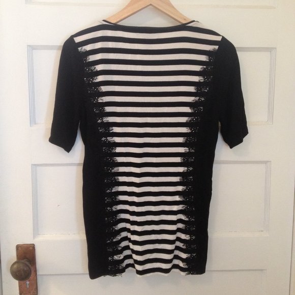WHBM black & white striped lace tee - size S - Picture 5 of 5